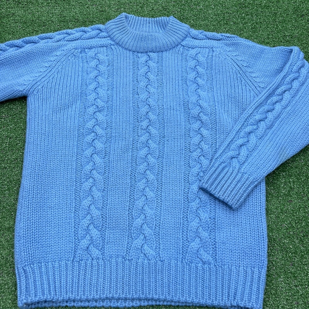 Italian Made By Neerini 100% Wool Cable Knit Sweater Blue Womens Small Read Desc